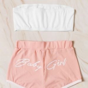 Bandeau With Drawstring Shorts Pajama Sets
